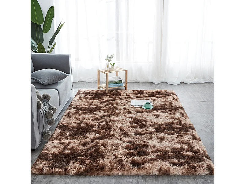 Shaggy bruine pluizige vloerkleed rabbit 120x170 cm zacht pluche xxl