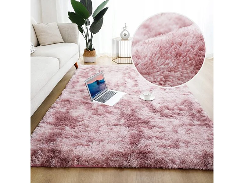 Tapis rose pelucheux shaggy rabbit 150x100 cm épais en fourrure xl