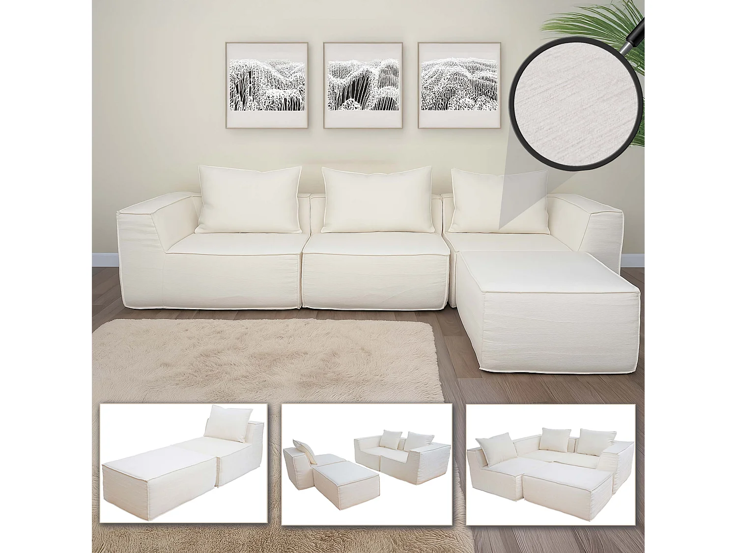 Sofagruppe MCW-O54 (4-delt),  cremefarvet