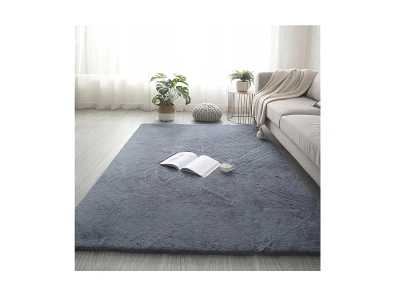 Plush grey soft rabbit fur rug 140x200