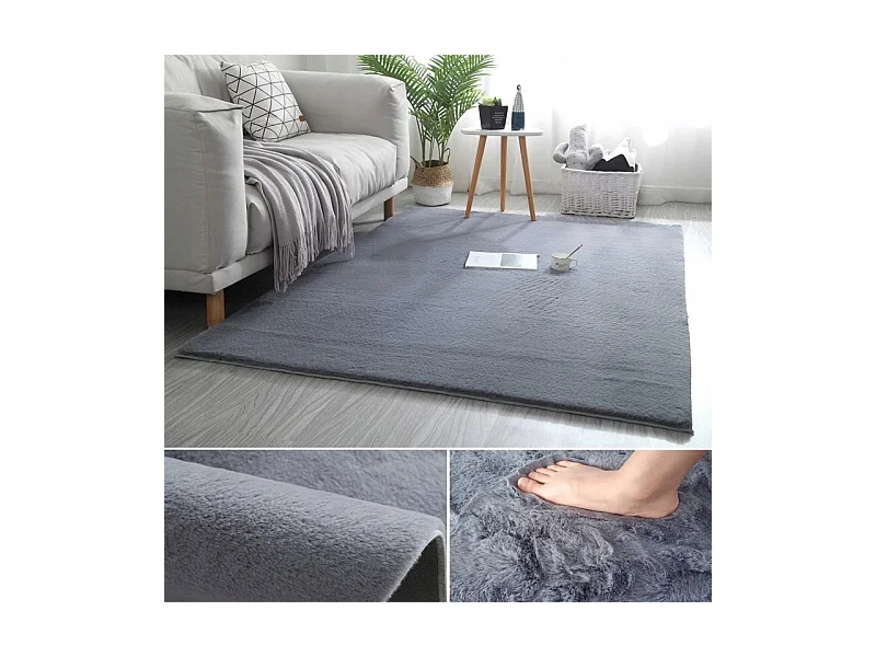 Plush grey soft rabbit fur rug 140x200