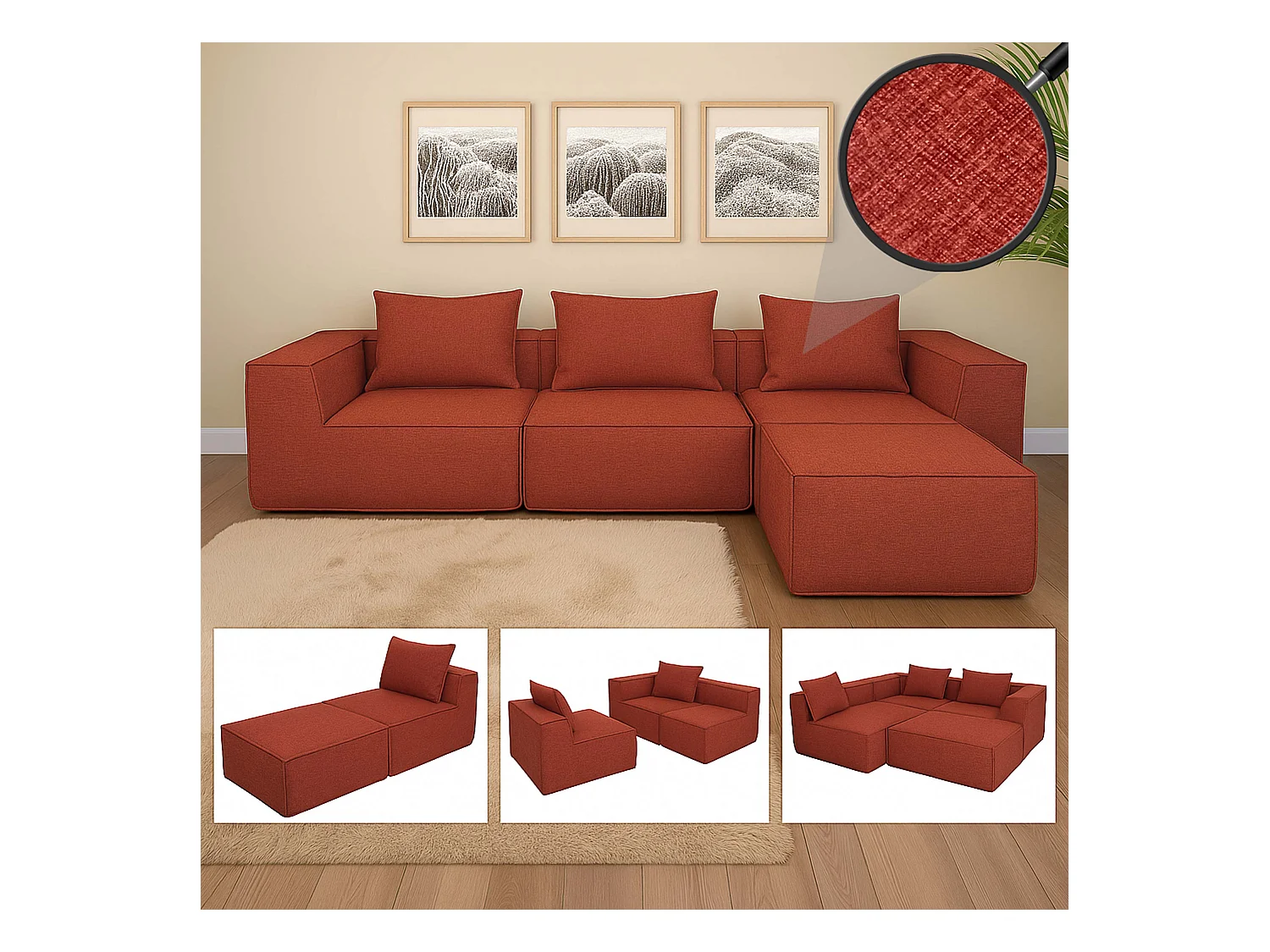 Ensemble canapé MCW-O54 (4 pièces),  terre cuite