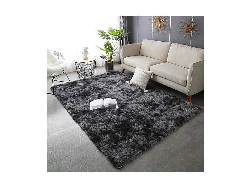 Tapis shaggy moelleux gris foncé 120 x 170 cm, fourrure dense et velue