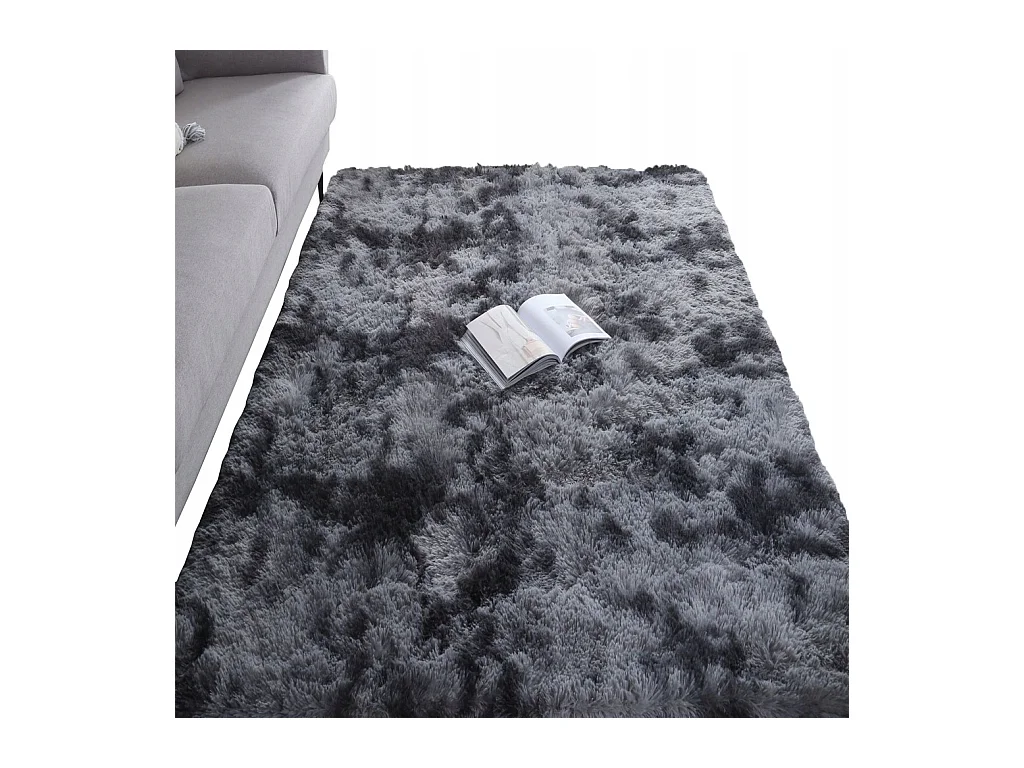 Tapis shaggy moelleux gris foncé 120 x 170 cm, fourrure dense et velue
