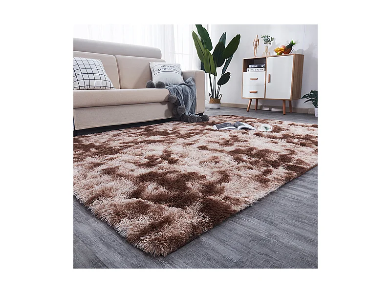 Tapis brun en peluche toute douce rabbit shaggy à poils longs 150x100 cm xl épais