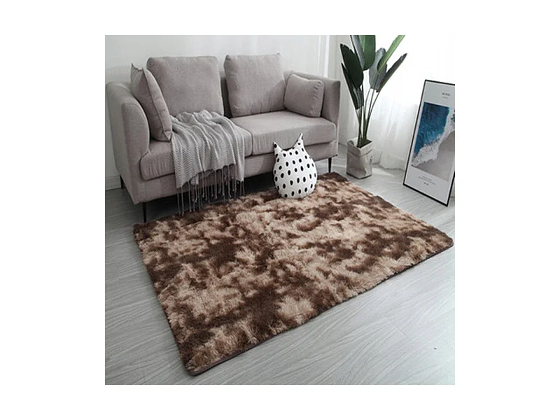 Tapis brun en peluche toute douce rabbit shaggy à poils longs 150x100 cm xl épais