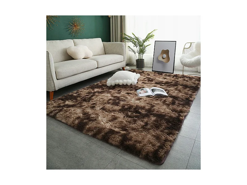 Tapis brun en peluche toute douce rabbit shaggy à poils longs 150x100 cm xl épais