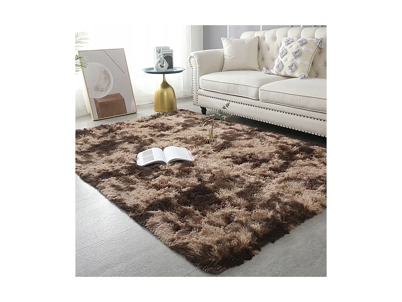 Tapis brun en peluche toute douce rabbit shaggy à poils longs 150x100 cm xl épais