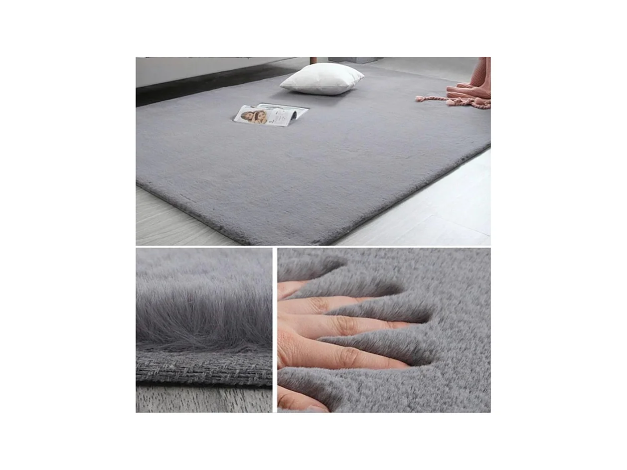 TAPIS EN PELUCHE GRIS CLAIR DOUX ET AGRÉABLE EN FOURRURE DE LAPIN 140 x 200 CM