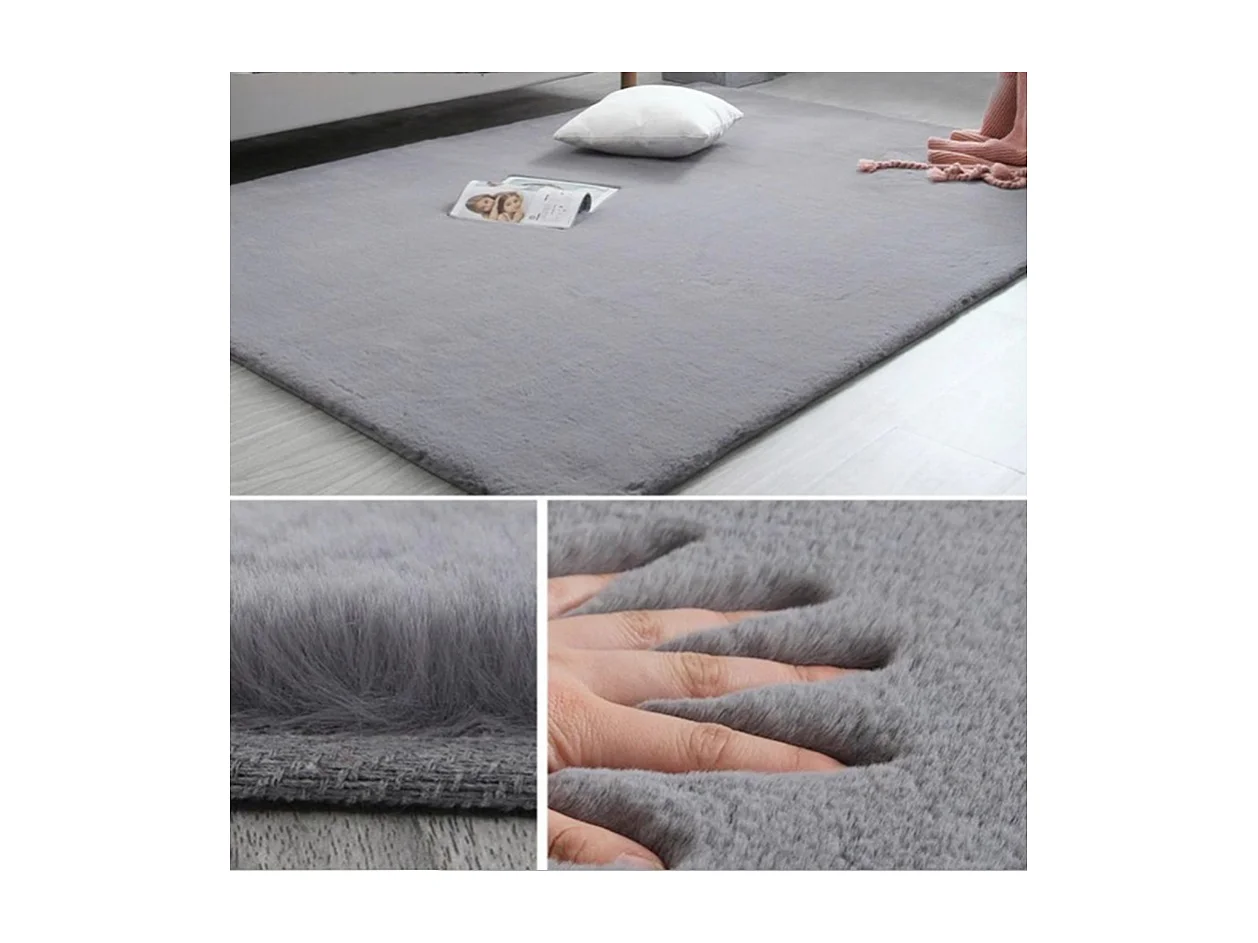 ALFOMBRA DE PLUCHE GRIS CLARO SUAVE Y AGRADABLE PIEL DE CONEJO 140x200 CM