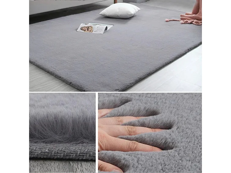 ALFOMBRA DE PLUCHE GRIS CLARO SUAVE Y AGRADABLE PIEL DE CONEJO 140x200 CM