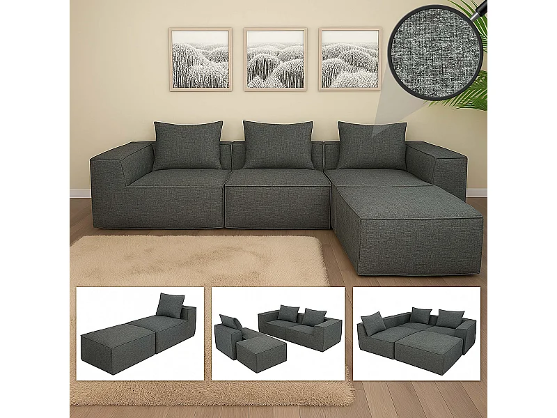 Ensemble canapé MCW-O54 (4 pièces),  gris foncé