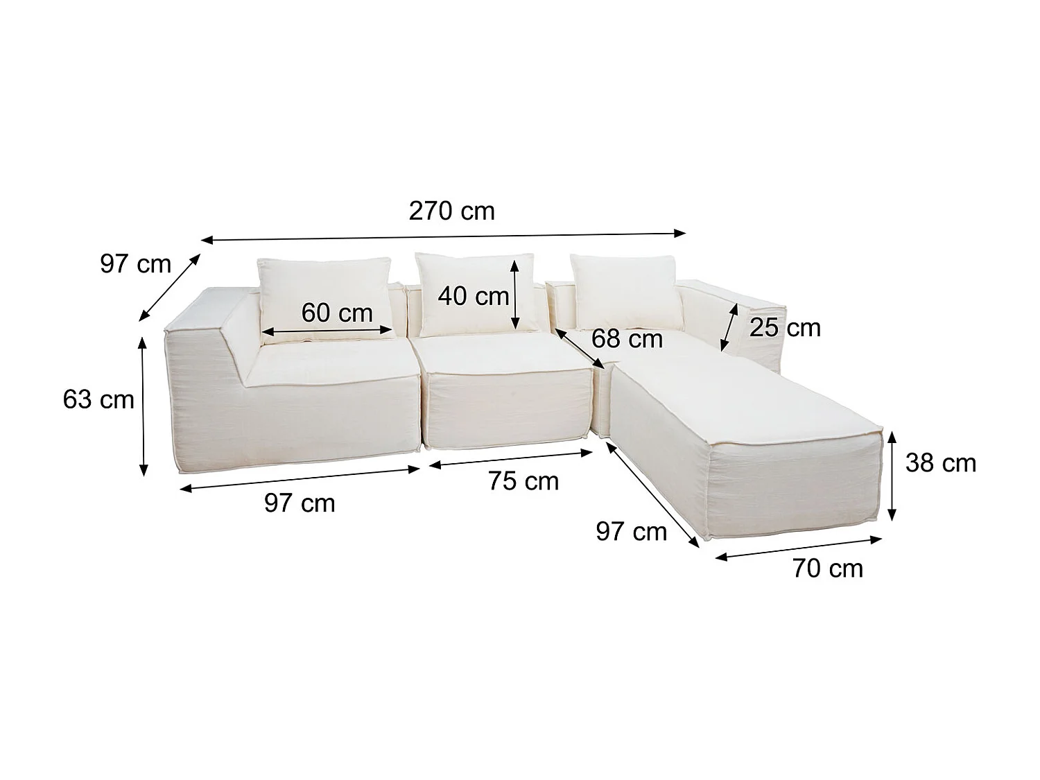 Ensemble canapé MCW-O54 (4 pièces),  gris foncé