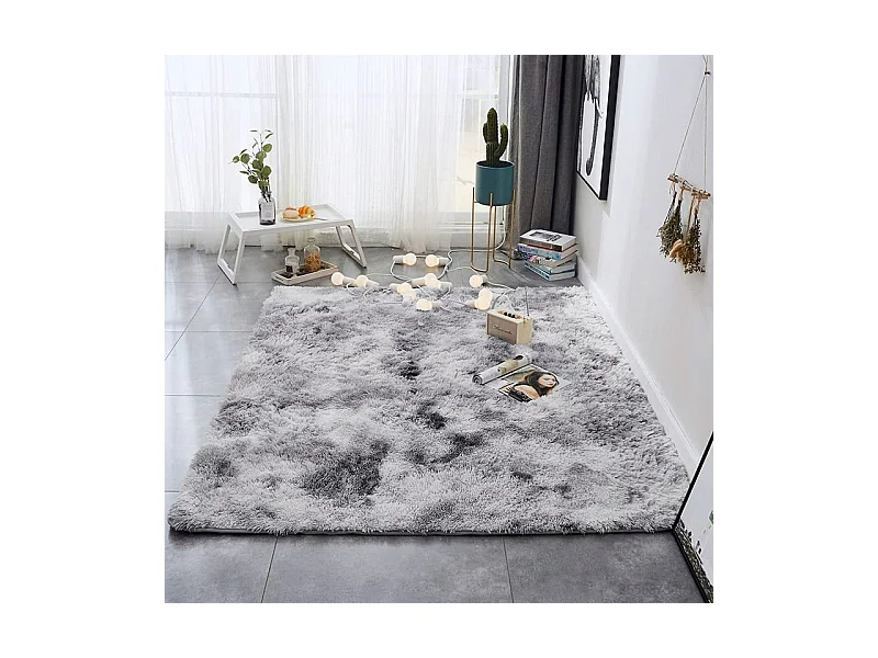 Tapis shaggy en peluche gris clair 100x150 cm moelleux et doux comme de la fourrure