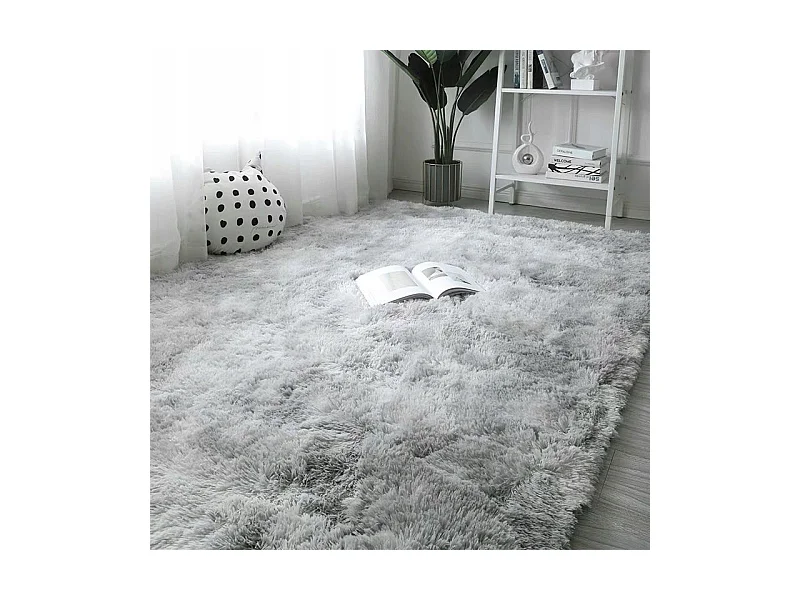 Tapis shaggy en peluche gris clair 100x150 cm moelleux et doux comme de la fourrure