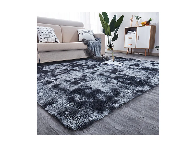 Zachte pluche shaggy vloerkleed donkergrijs 60x90 cm bont