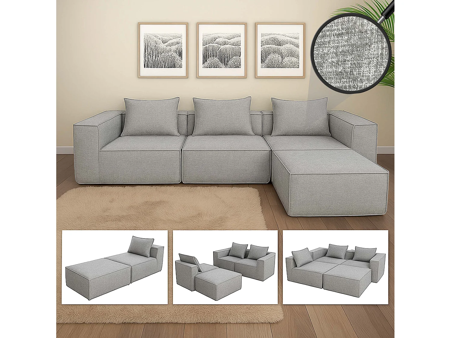 Bankstel MCW-O54 (4-delig),  lichtgrijs