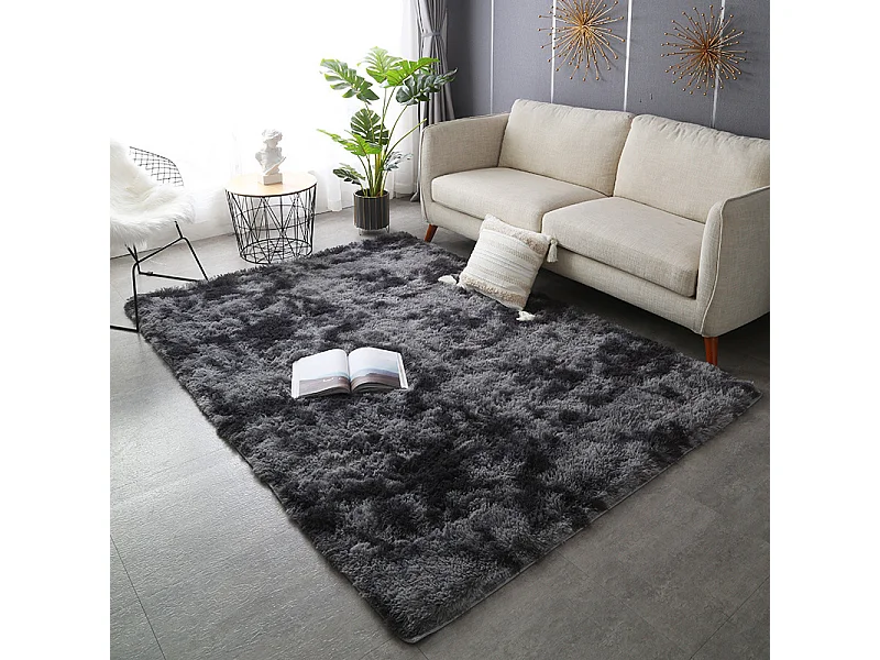 Tapis en peluche gris foncé, doux, à poils longs, épais, 160 x 220 cm, en fourrure