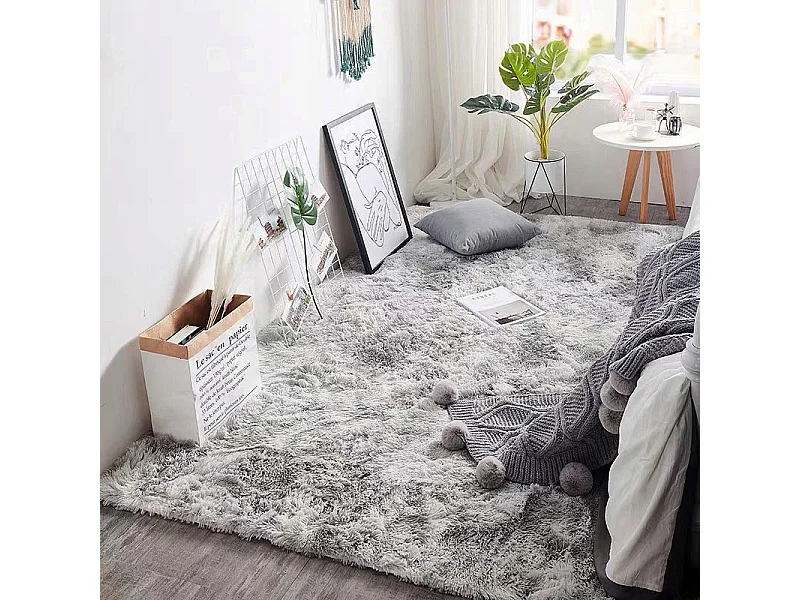 Tapis pelucheux shaggy gris 120x170 cm doux pour le salon en fourrure