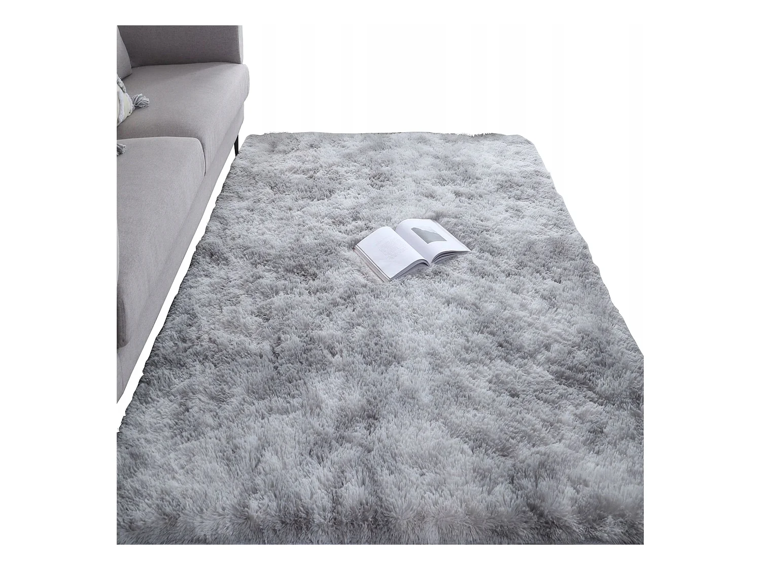 Tapis pelucheux shaggy gris 120x170 cm doux pour le salon en fourrure