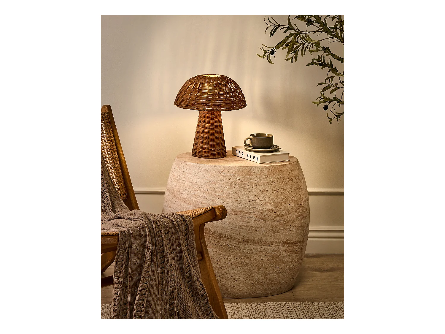 Lampe à poser Champignon ALERO Rotin Naturel