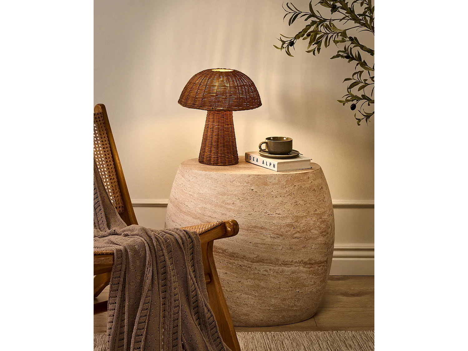 Lampe à poser Champignon ALERO Rotin Naturel