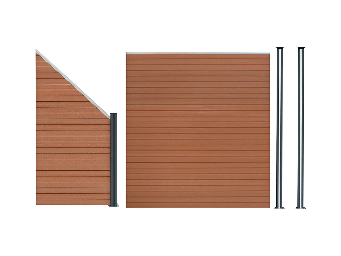 Composiet Schutting Paneel, Schuin Paneel & 2 x LED Palen - Bruin