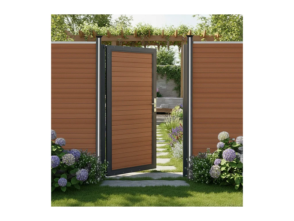 Puerta para Vallas para exteriores de WPC y Aluminio | Marrón
