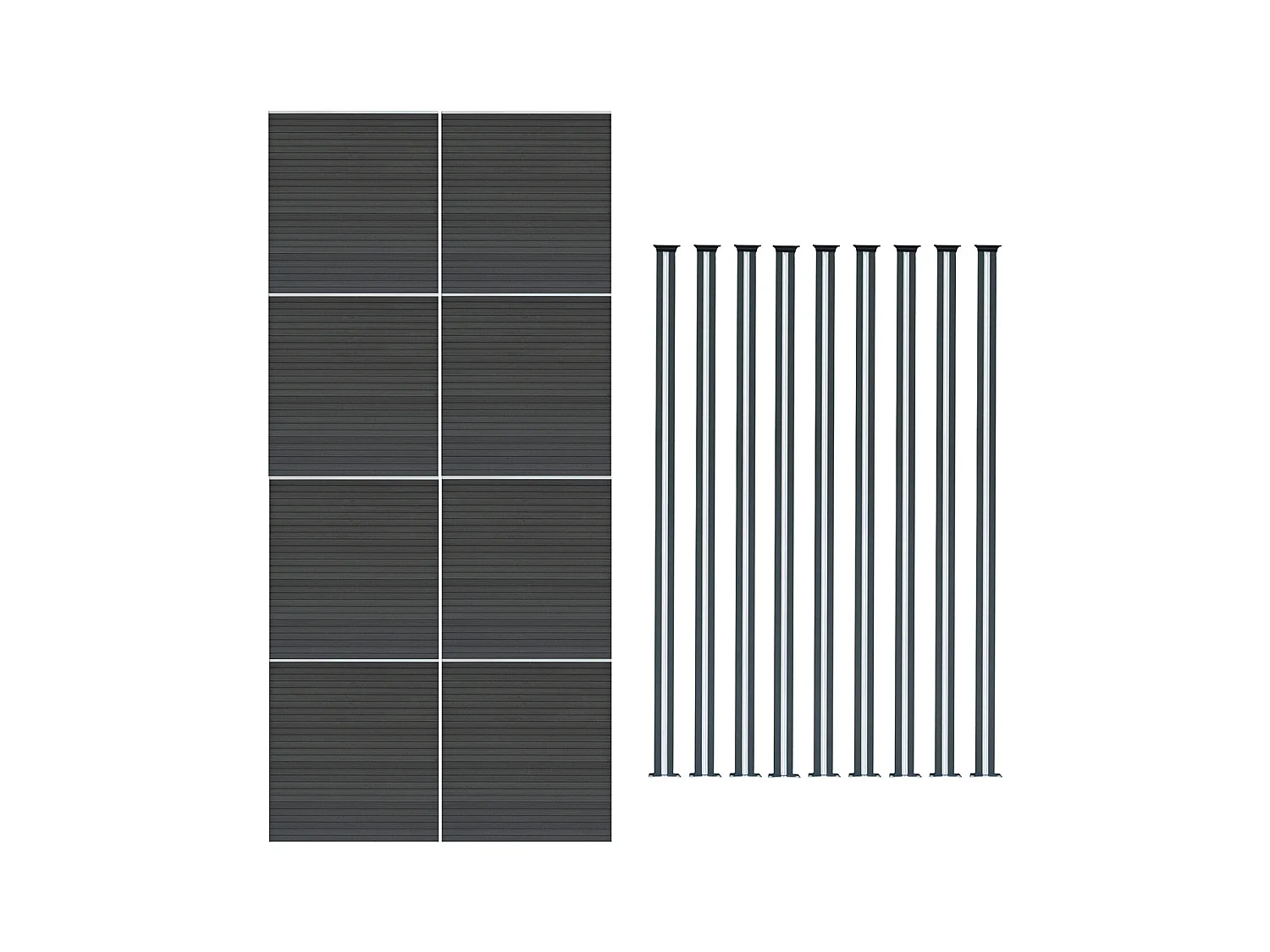 Composiet Schutting Paneel x 8 & LED Palen x 9 - Grijs