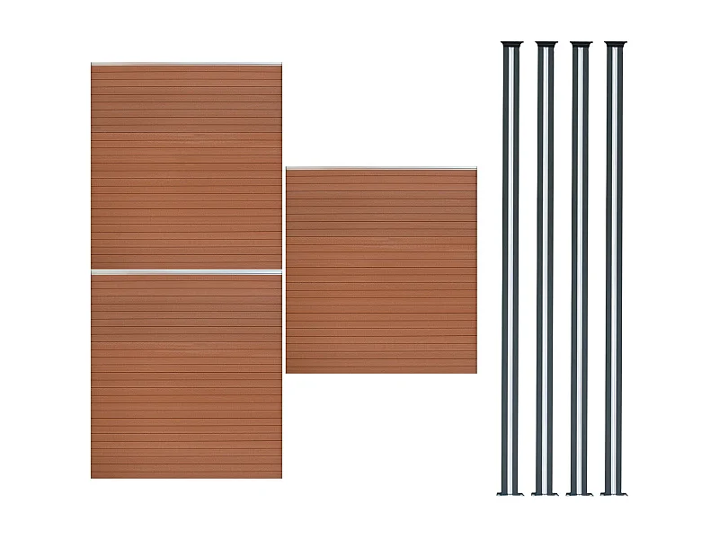 Vallas para exteriores de WPC y Aluminio - 3x Paneles + 4 Postes | Marrón
