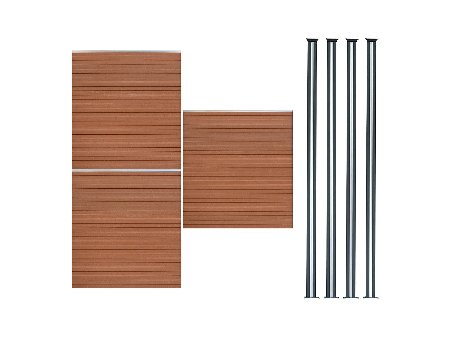 Composiet Schutting Paneel x 3 & LED Palen x 4 - Bruin