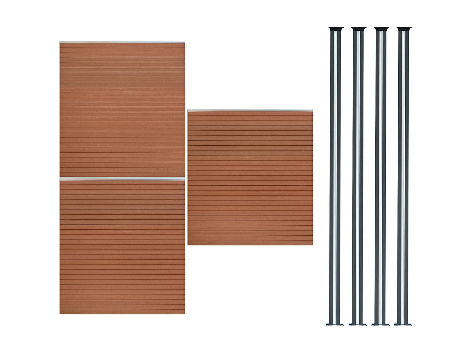Composiet Schutting Paneel x 3 & LED Palen x 4 - Bruin