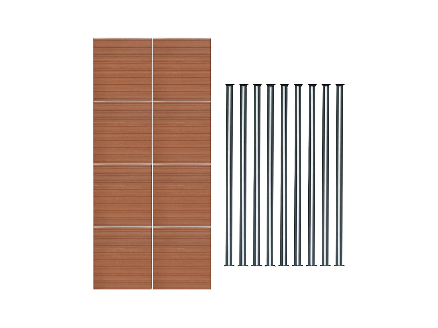 Composiet Schutting Paneel x 8 & LED Palen x 9 - Bruin