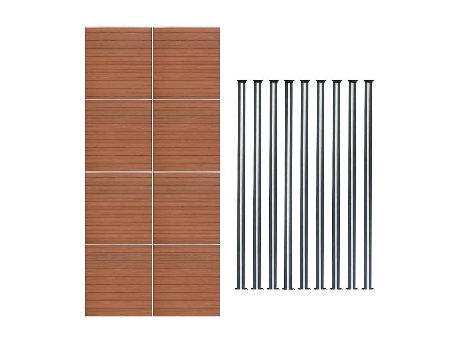 Kit Clôture Composite 8 Panneaux & 9 Poteaux à LED - Marron