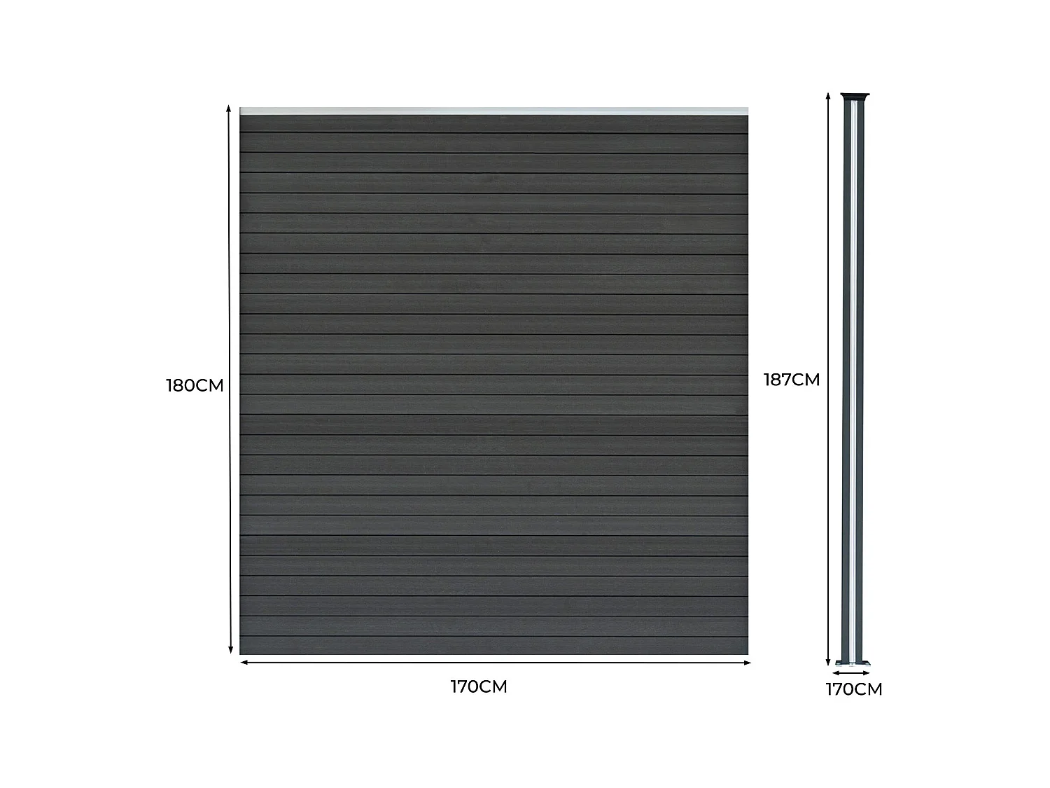 Kit Clôture Composite 6 Panneaux & 7 Poteaux à LED - Gris