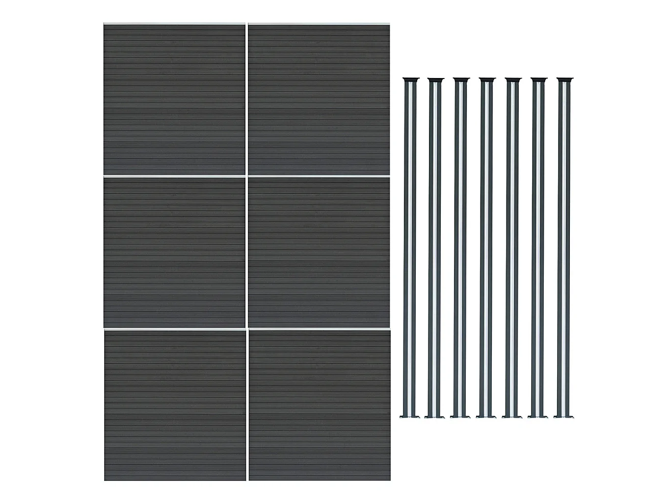 Kit Clôture Composite 6 Panneaux & 7 Poteaux à LED - Gris