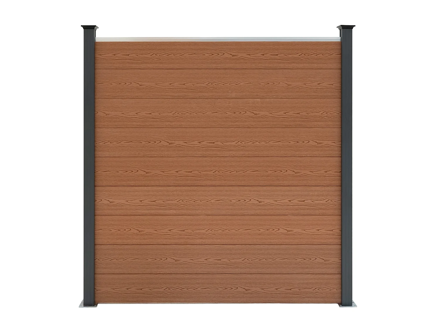 Kit Clôture Panneaux en Composite 10 Quadratique, 1 Incliné & 11 Poteaux à LED - Marron