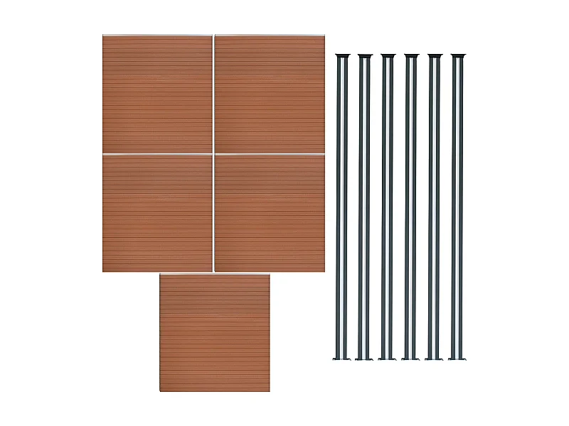 Vallas para exteriores de WPC y Aluminio - 5x Paneles + 6 Postes | Marrón