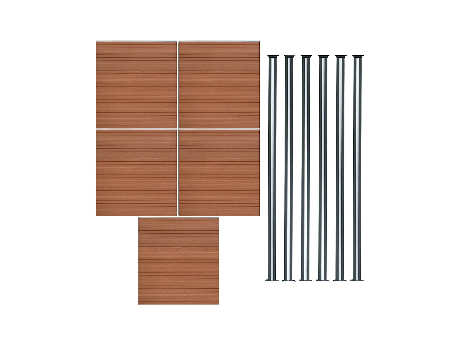 Composiet Schutting Paneel x 5 & LED Palen x 6 - Bruin