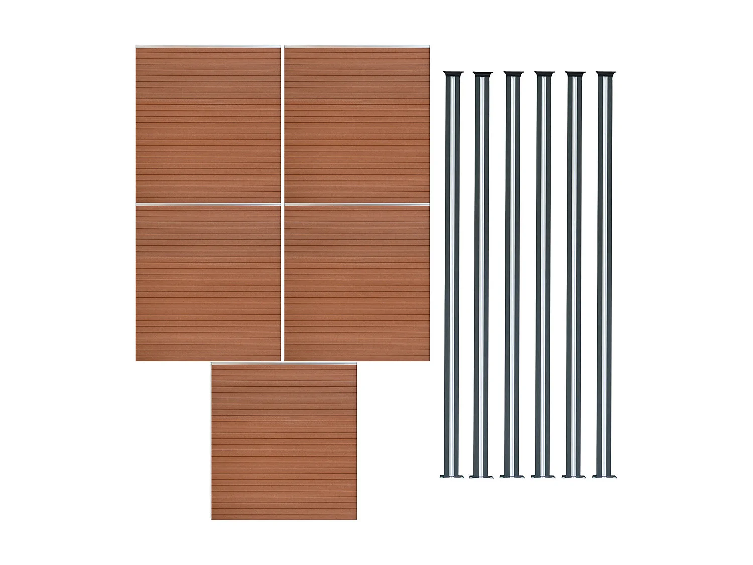 Composiet Schutting Paneel x 5 & LED Palen x 6 - Bruin