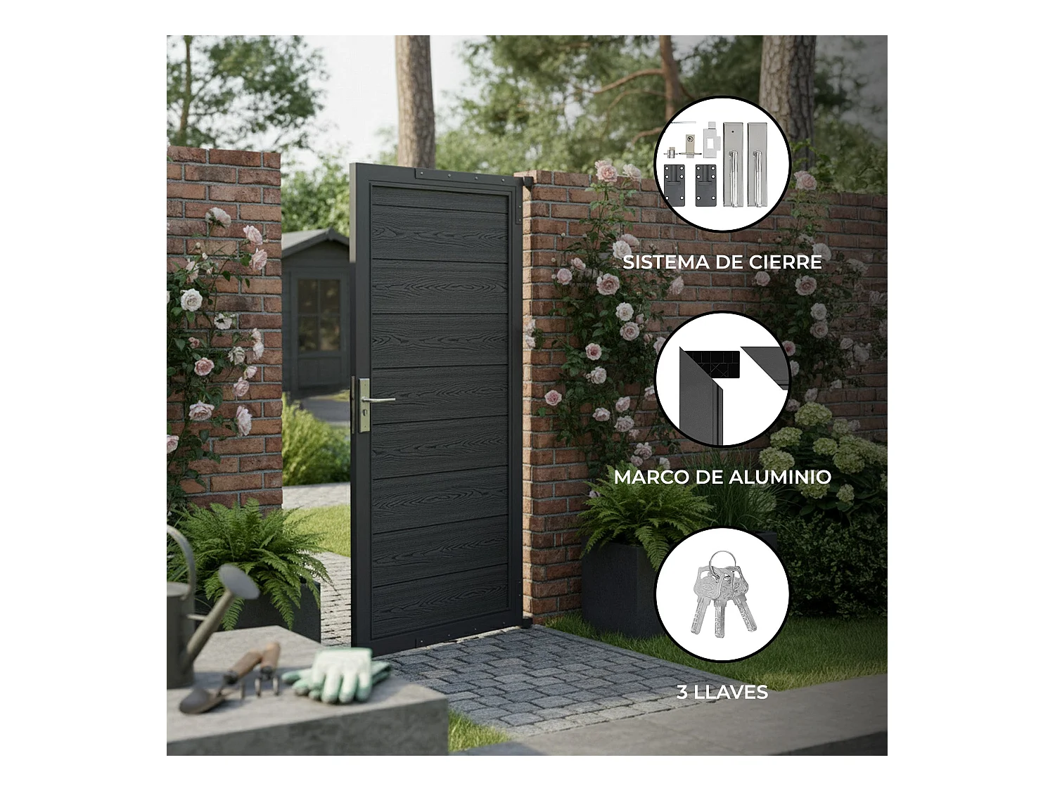 Puerta para Vallas para exteriores de WPC y Aluminio | Gris