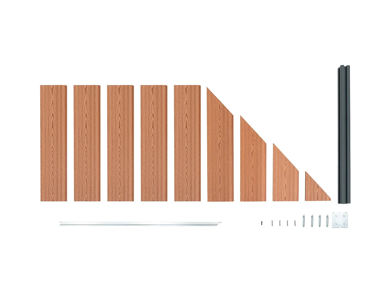 Vallas para exteriores de WPC y Aluminio - 1x Panel Oblicuo + 1x Poste | Marrón