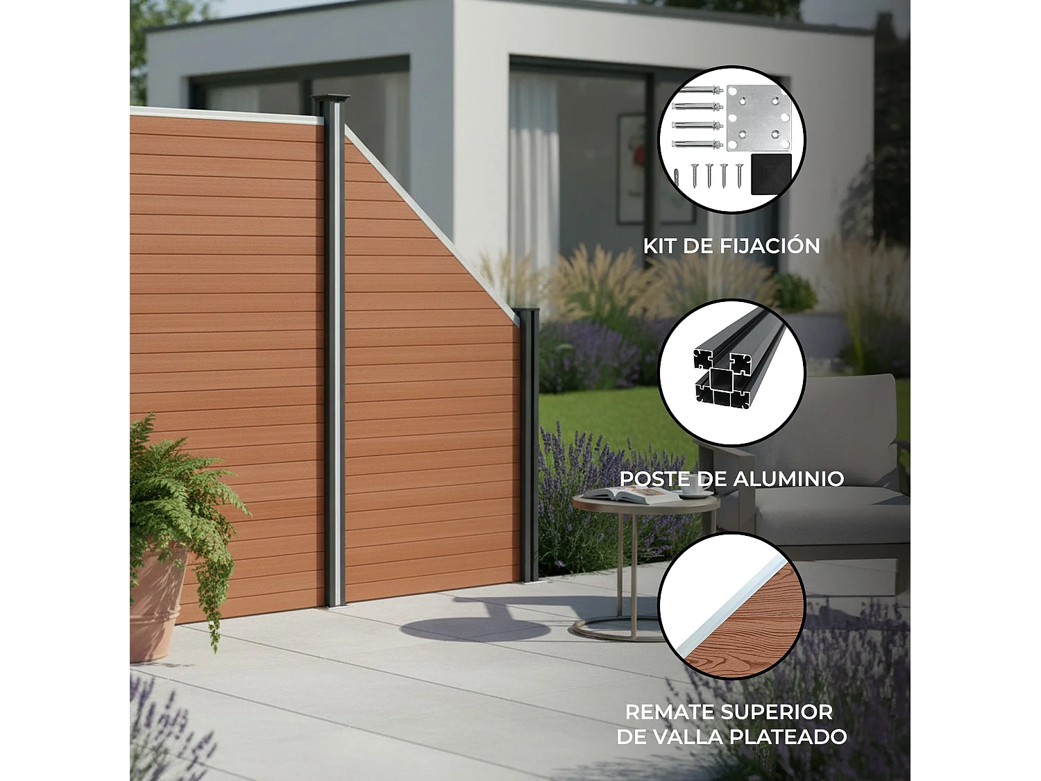 Kit Clôture Panneau Composite Incliné - Marron