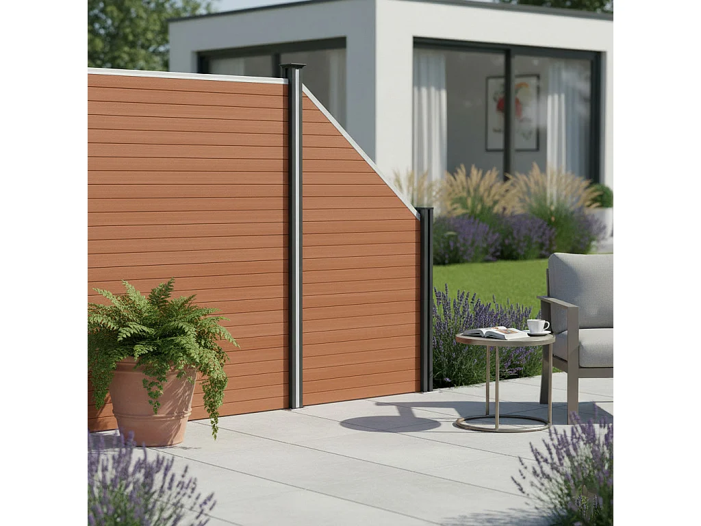 Kit Clôture Panneau Composite Incliné - Marron