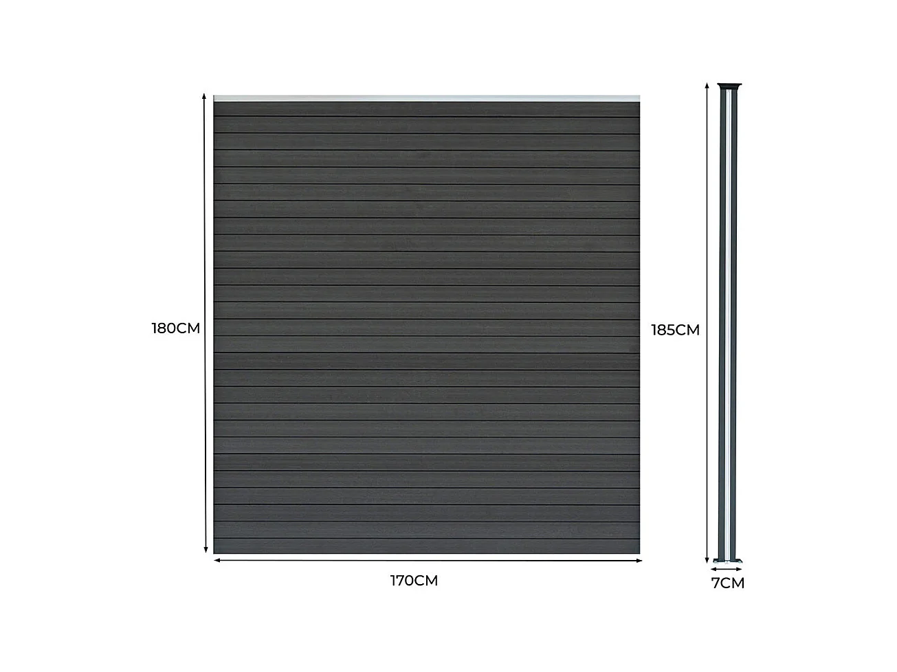 Vallas para exteriores de WPC y Aluminio - 1x Panel + 2 Postes | Gris