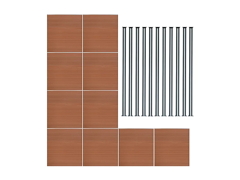 Vallas para exteriores de WPC y Aluminio - 10x Paneles + 11x Postes | Marrón