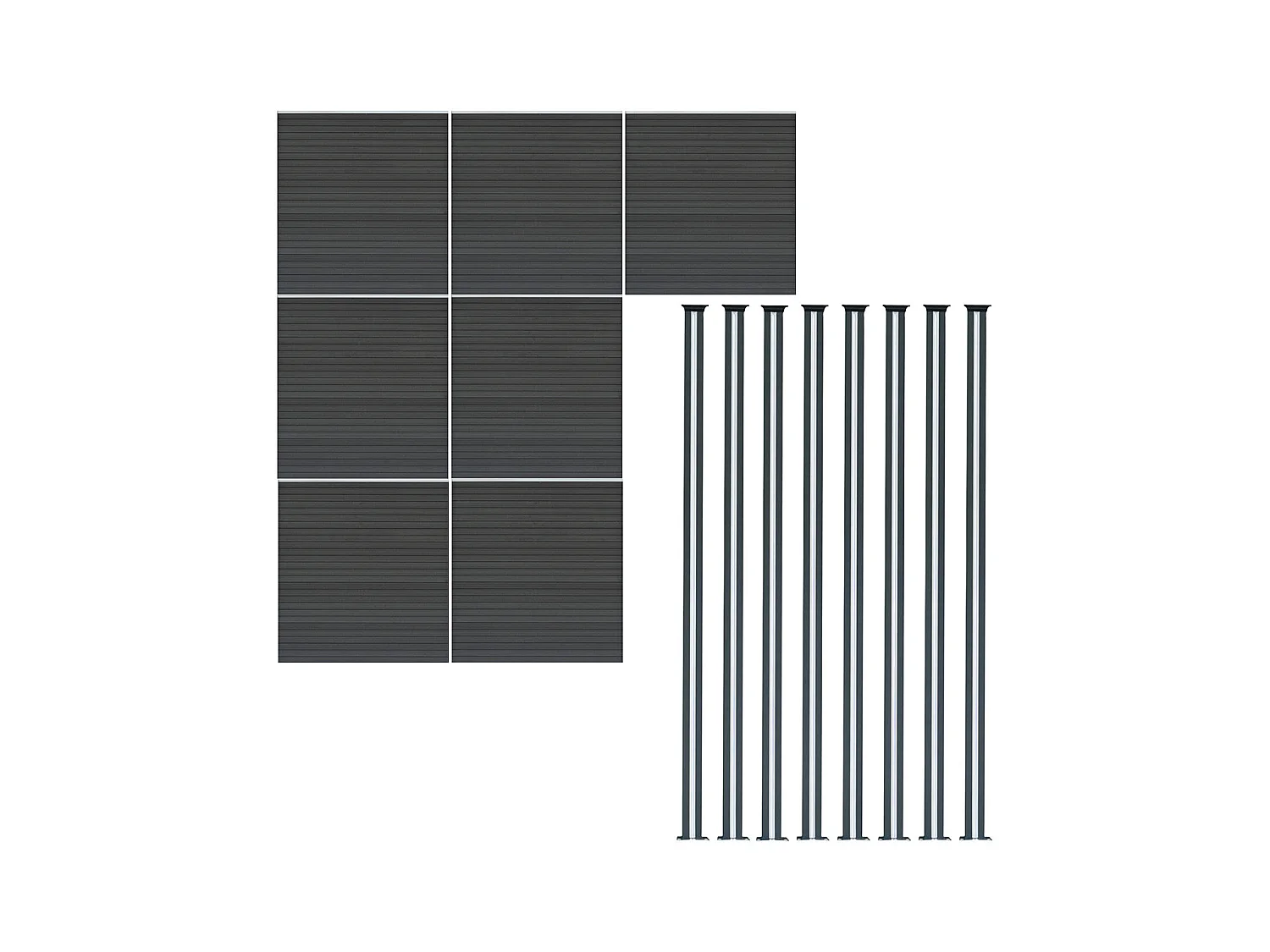 Vallas para exteriores de WPC y Aluminio - 7x Paneles + 8 Postes | Gris