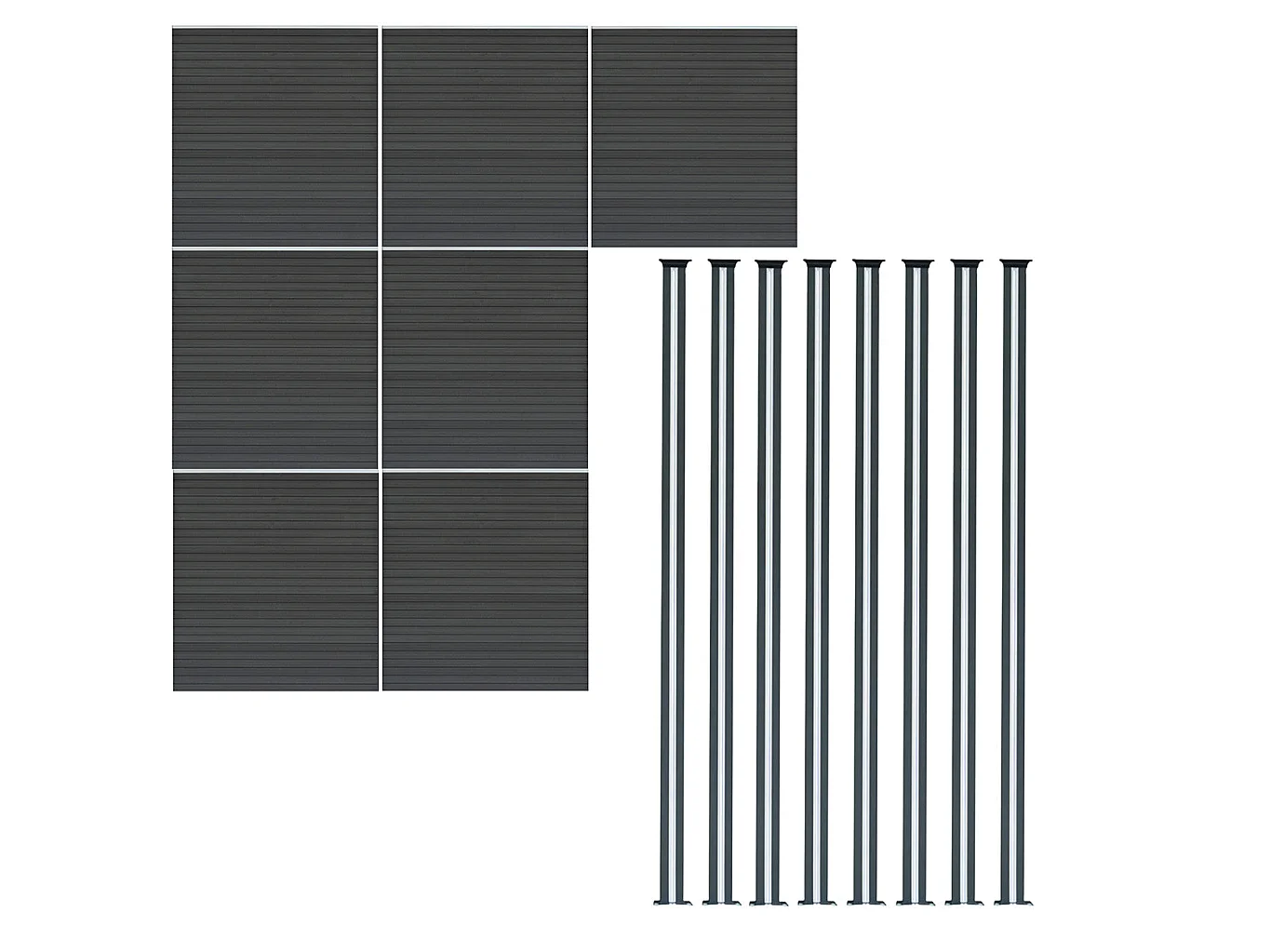 Kit Clôture Composite 7 Panneaux & 8 Poteaux à LED - Gris