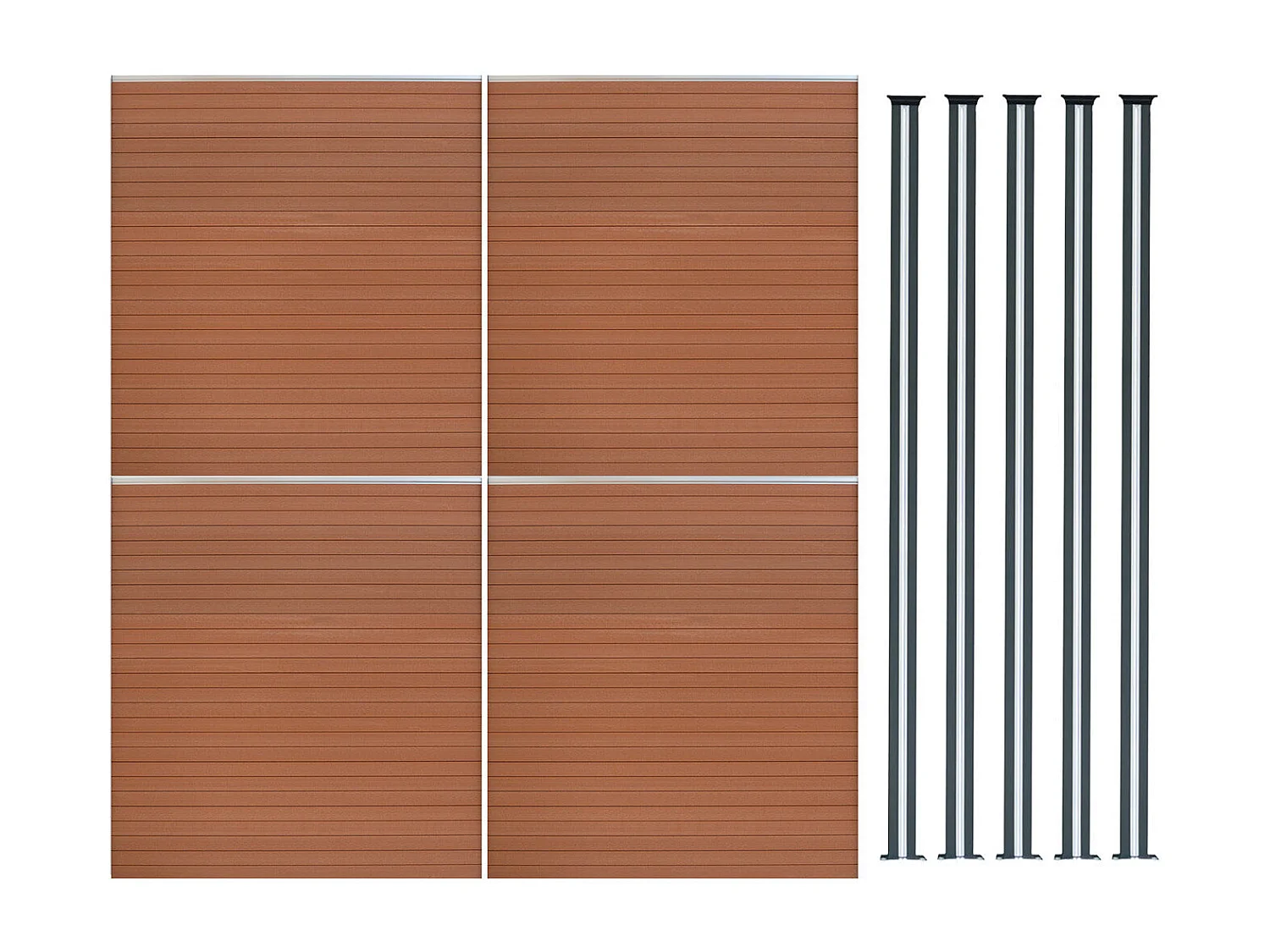 Pannelli Recinzione x4 + Pali LED x5 in Alluminio - Marrone