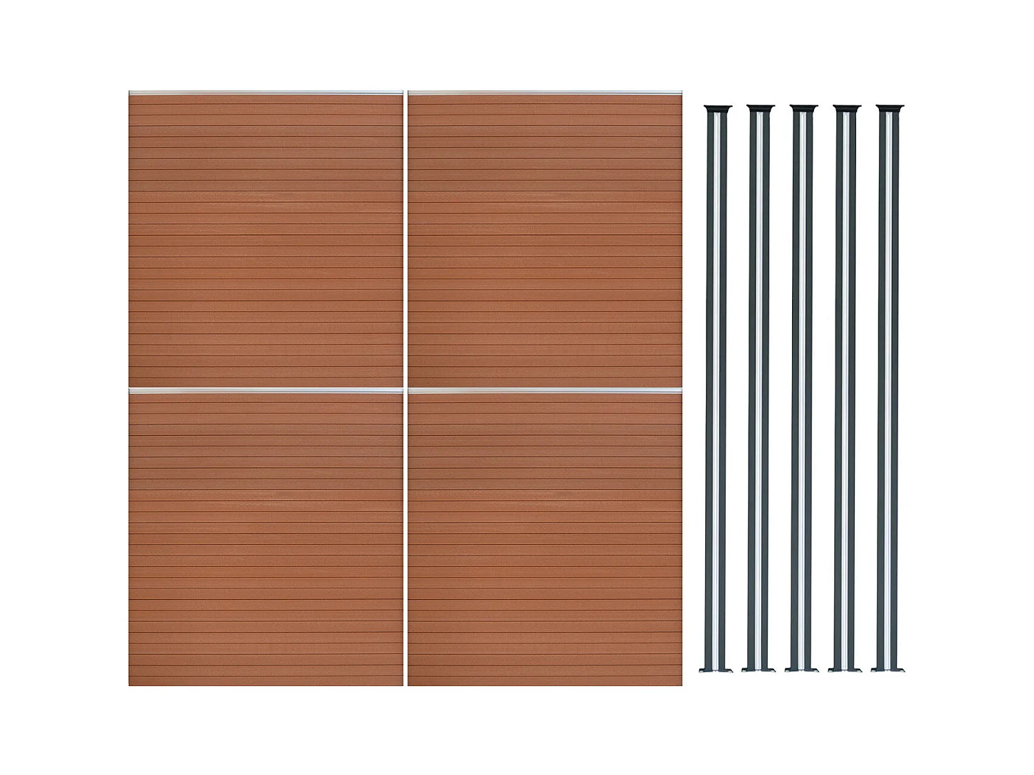 Composiet Schutting Paneel x 4 & LED Palen x 5 - Bruin